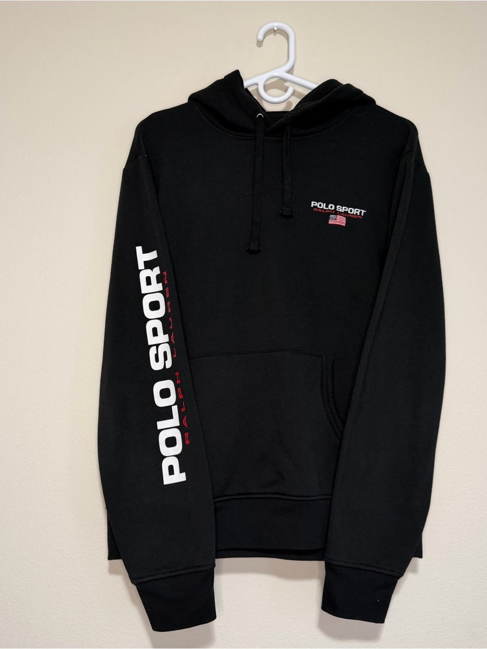 Polo Ralph Lauren Sport Fleece Hoodie Sweatshirt P Wing Black Vintage Medium